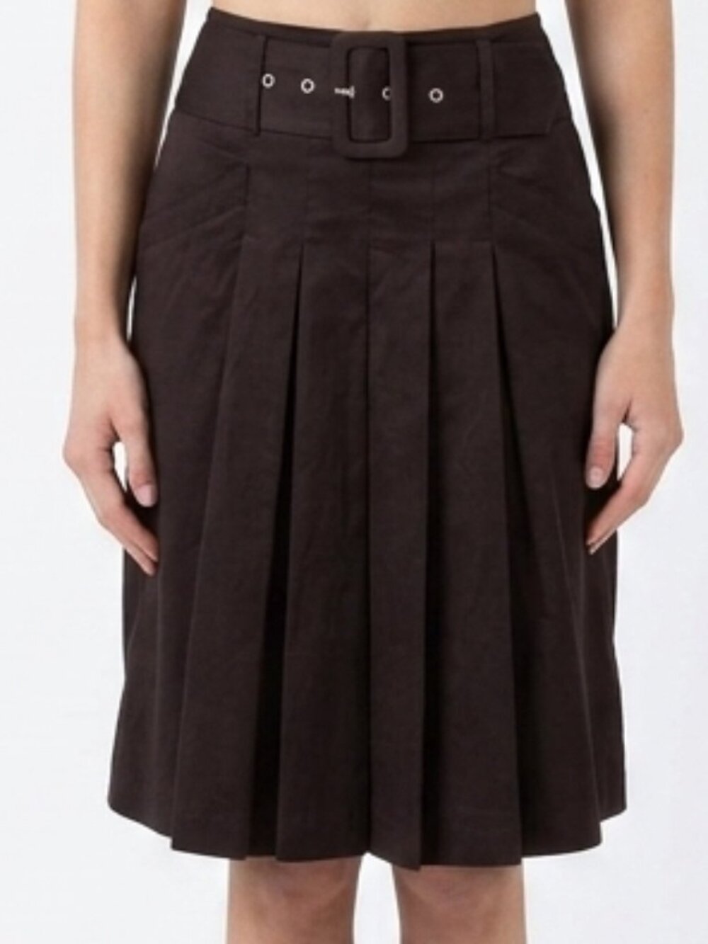 H&M Pleated Black Cotton Pleated Preppy Skirt w/Belt- Sz. 8